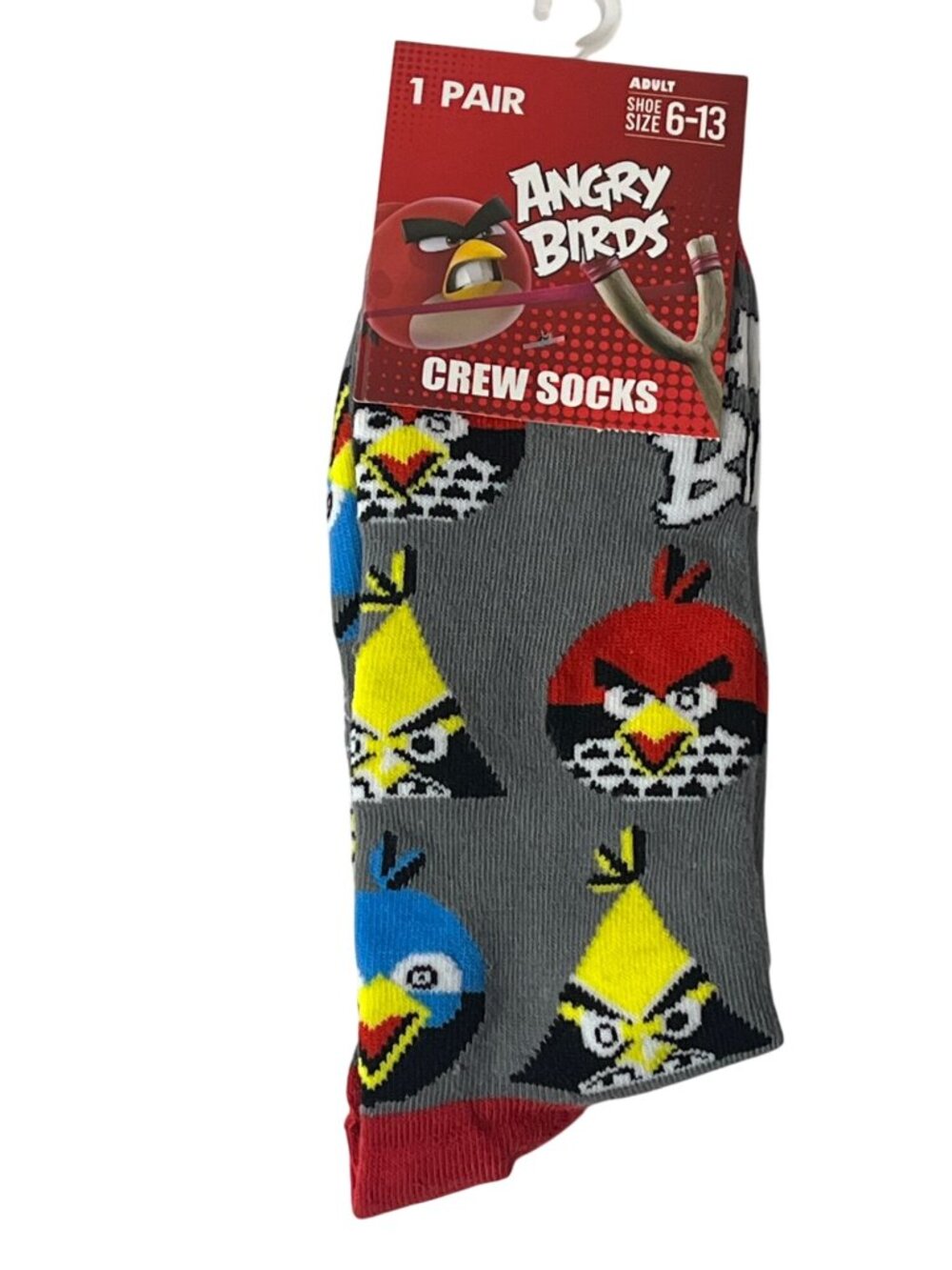 Angry Birds Men’s Crew Socks Gray Graphic Gamer Novelty Cartoon One Size